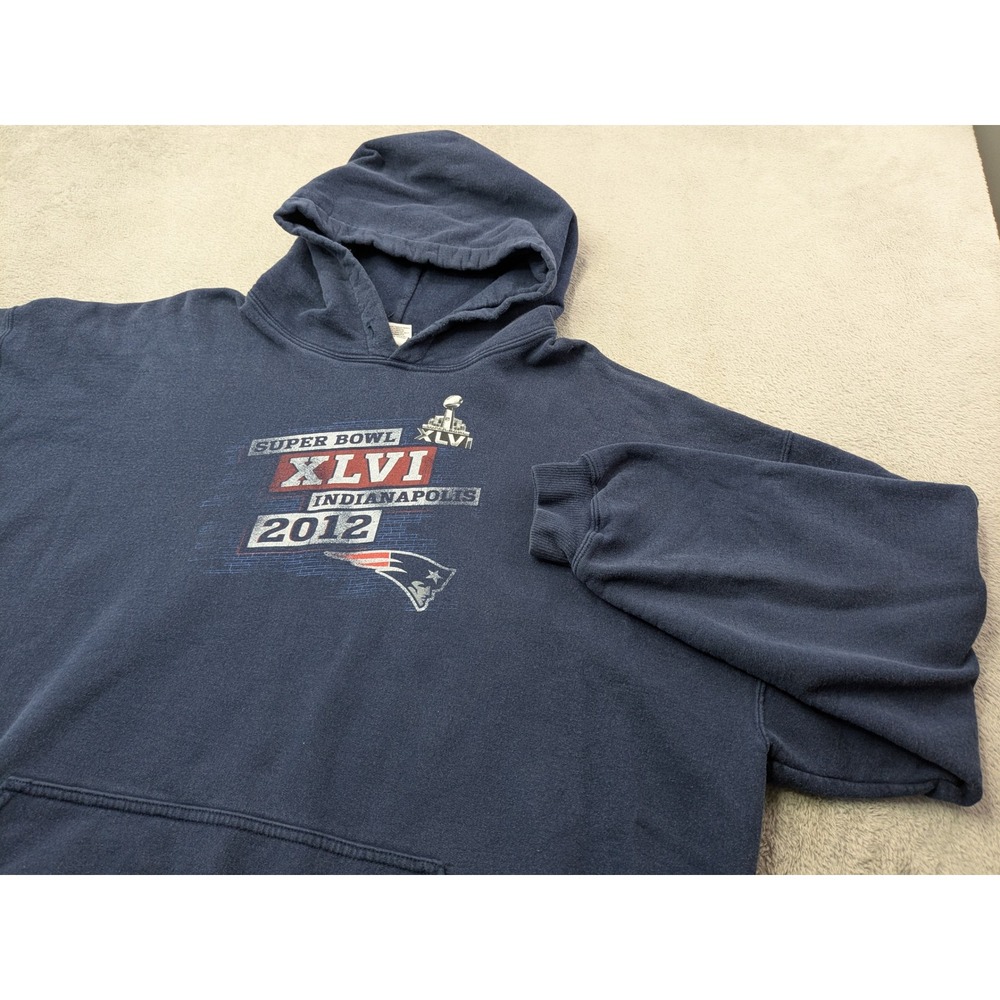 New England Patriots 2XL Mens Super Bowl XLVI 2012 Indianapolis Gildan Hoodie